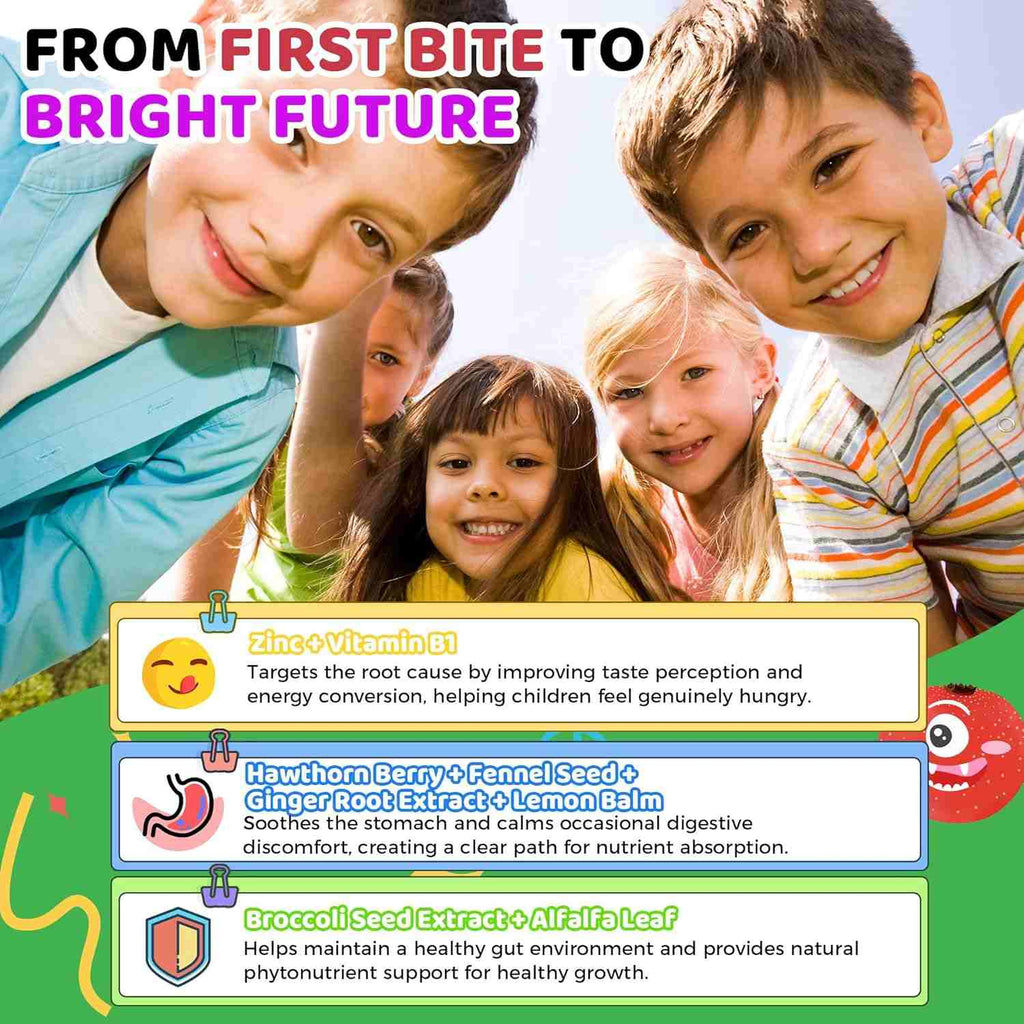 q'ankyaq appetite gummies panel for kids, label read first — gummies make you gain weight — q'ankyaq