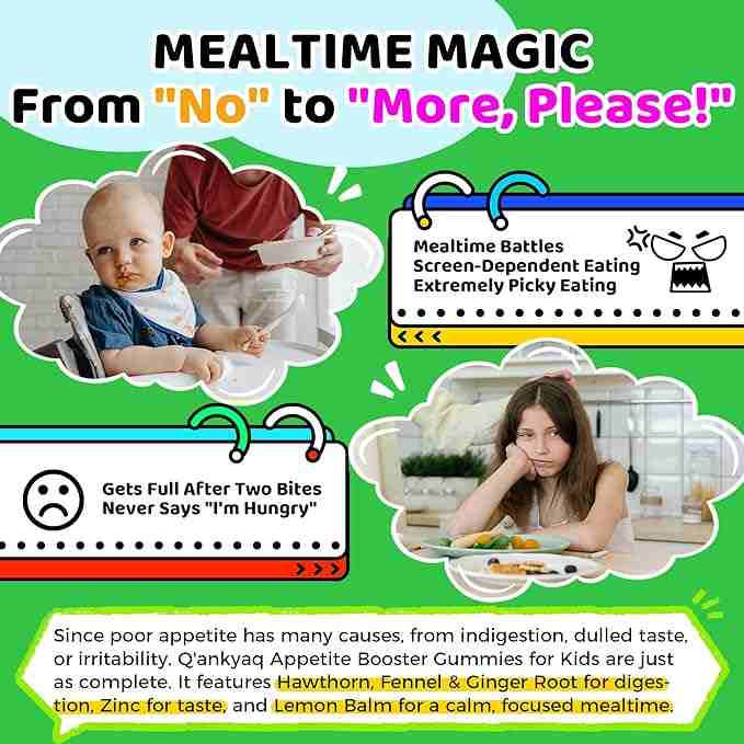 q'ankyaq appetite gummies panel for kids, label read first — height growth gummies — q'ankyaq