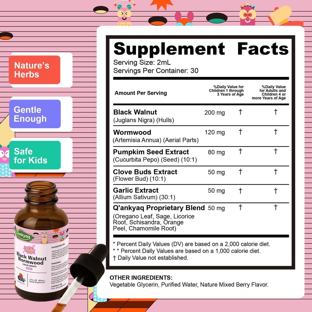 q'ankyaq black walnut and wormwood drops, short-course label — wormwood and black walnut — q'ankyaq